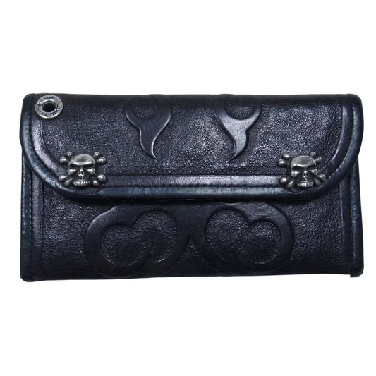 BILL WALL LEATHER ビルウォールレザー トライバル スカル レザー ウォレット ブラック系【中古】