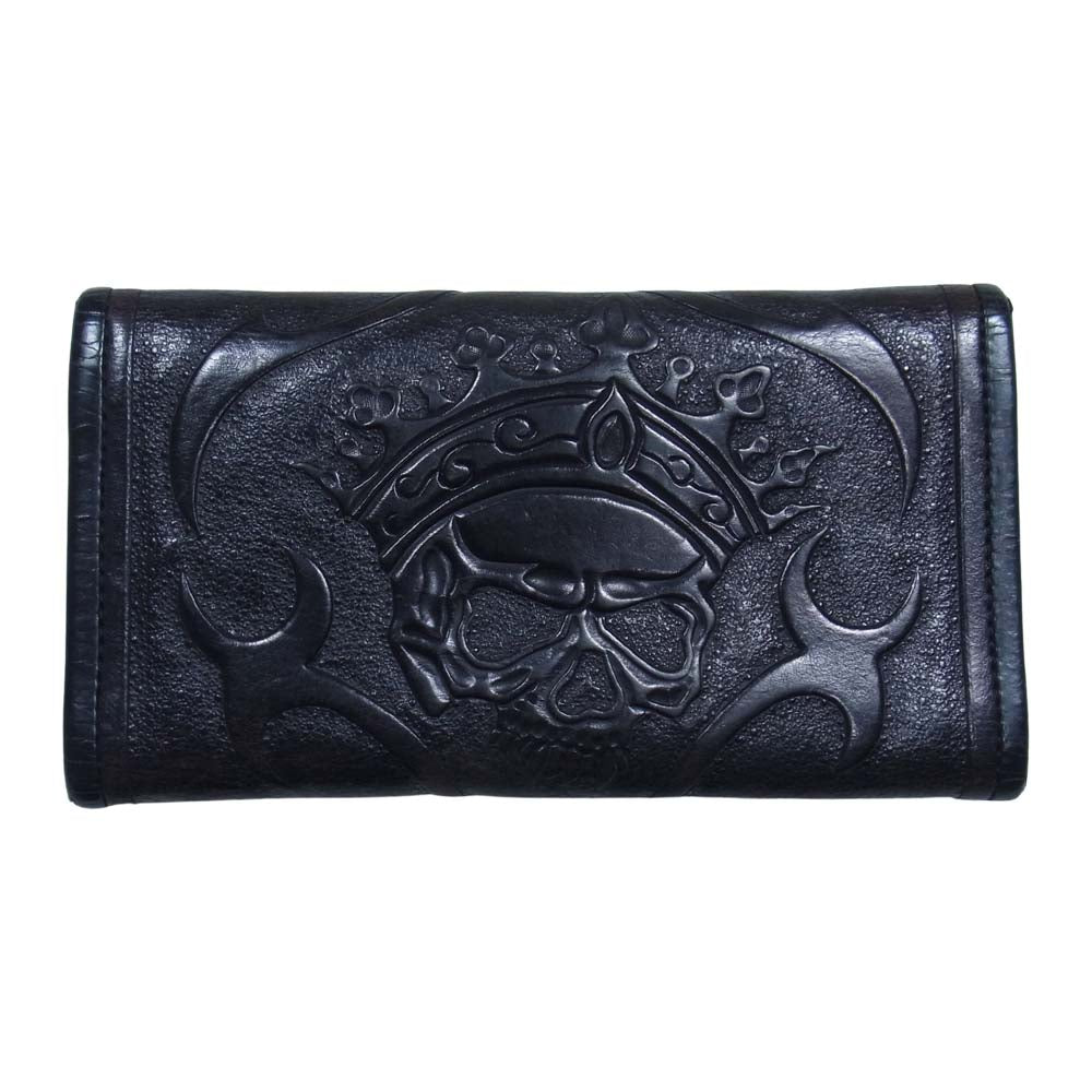 BILL WALL LEATHER ビルウォールレザー トライバル スカル レザー ウォレット ブラック系【中古】