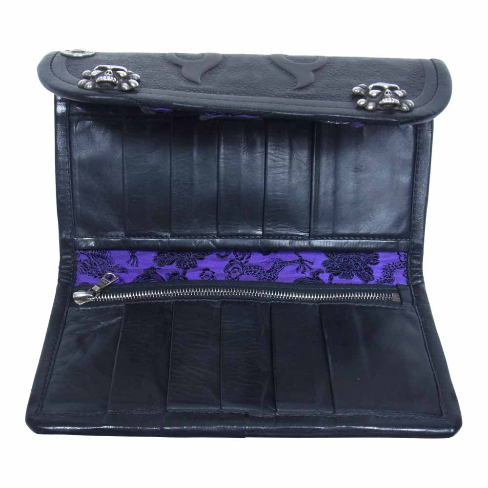 BILL WALL LEATHER ビルウォールレザー トライバル スカル レザー ウォレット ブラック系【中古】