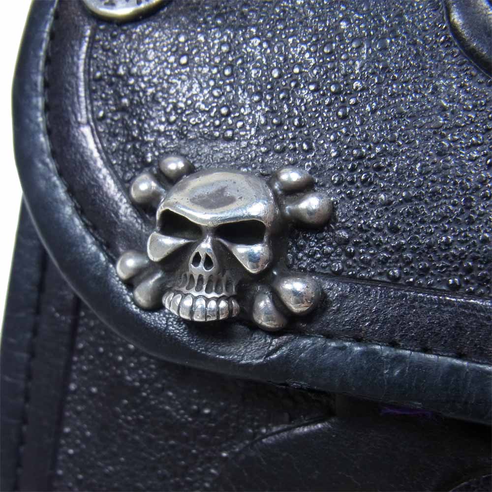 BILL WALL LEATHER ビルウォールレザー トライバル スカル レザー ウォレット ブラック系【中古】