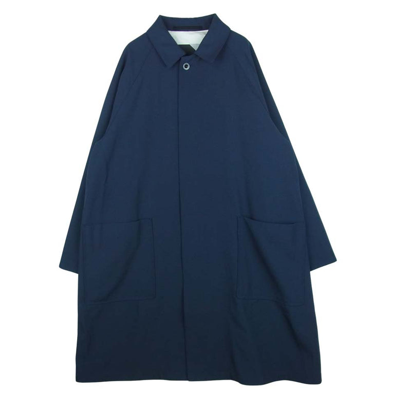 エイトン BACK SATIN BALMACAAN COAT バルマカーン ステンカラー コート 日本製 ネイビー系 04【美品】【中古】