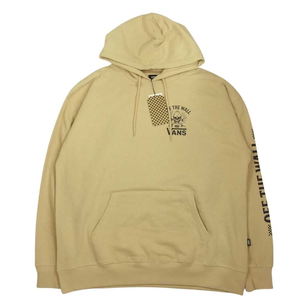 VANS バンズ SK8 SKULL HOODIE スケート スカル 袖プリント バックプリント フーディー プルオーバー ベージュ系 XL【極上美品】【中古】