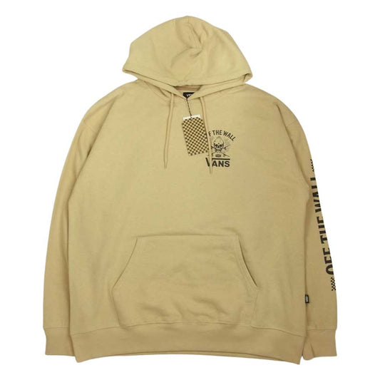 VANS バンズ SK8 SKULL HOODIE スケート スカル 袖プリント バックプリント フーディー プルオーバー ベージュ系 XL【極上美品】【中古】