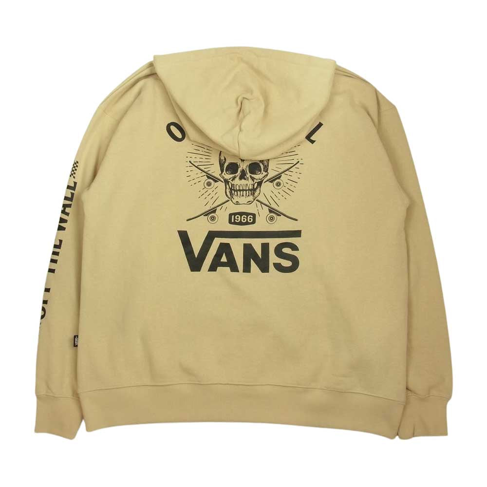 VANS バンズ SK8 SKULL HOODIE スケート スカル 袖プリント バックプリント フーディー プルオーバー ベージュ系 XL【極上美品】【中古】
