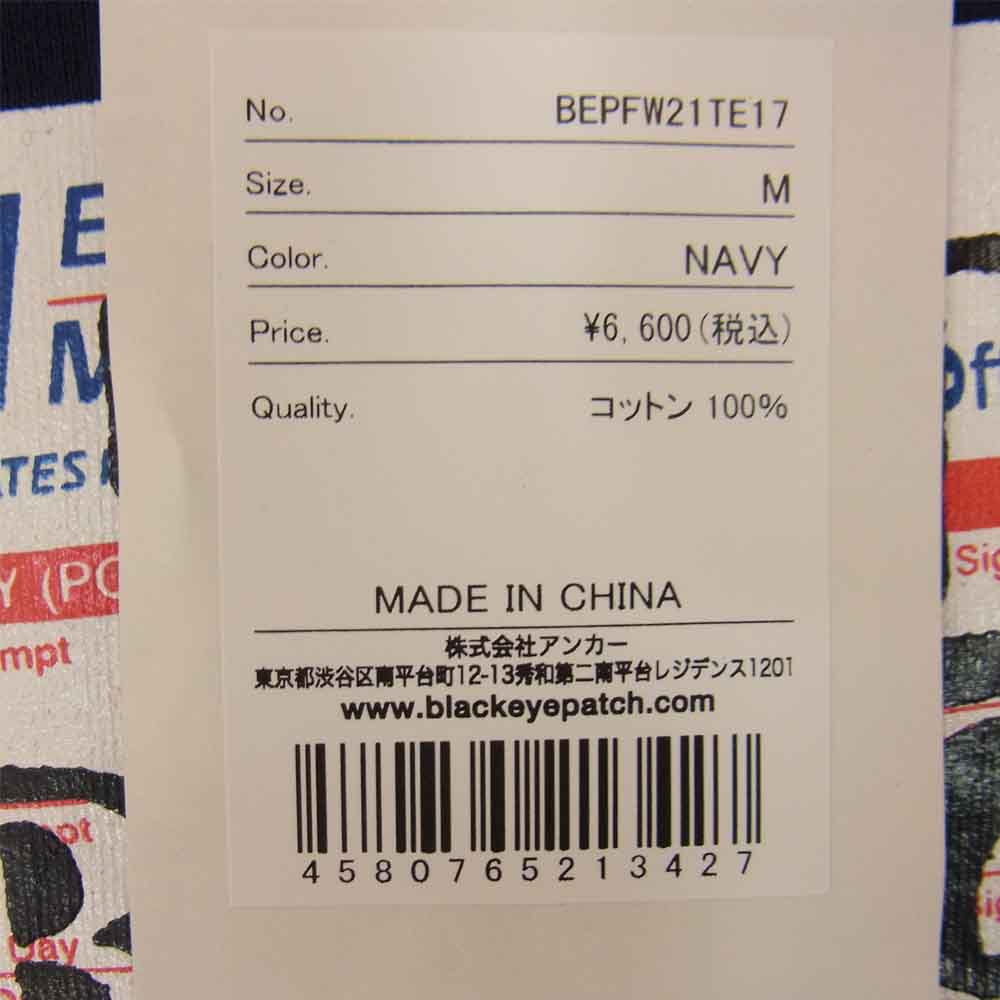 ブラックアイパッチ BEPFW21TE17 PRIORITY LABEL TEE  プライオリティ ラベル Tシャツ  ネイビー系 M【新古品】【未使用】【中古】