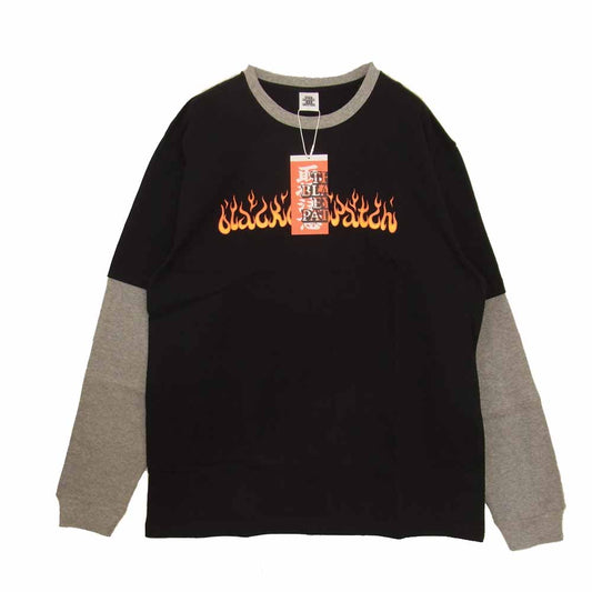 ブラックアイパッチ BEPFW21TE16 FLAMES LAYERED L/S TEE フレームレイヤード Tシャツ  ブラック系 L【新古品】【未使用】【中古】