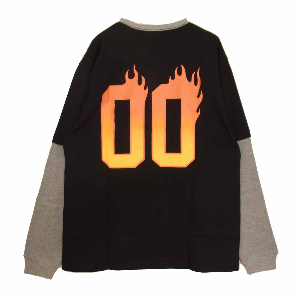 ブラックアイパッチ BEPFW21TE16 FLAMES LAYERED L/S TEE フレームレイヤード Tシャツ  ブラック系 L【新古品】【未使用】【中古】
