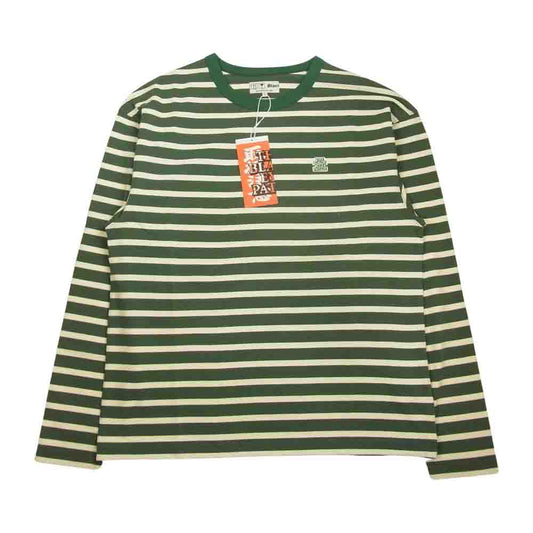 ブラックアイパッチ OG Label Bordered Long-Sleeve Tee ボーダー 長袖 Tシャツ グリーン系 ホワイト系 M【新古品】【未使用】【中古】
