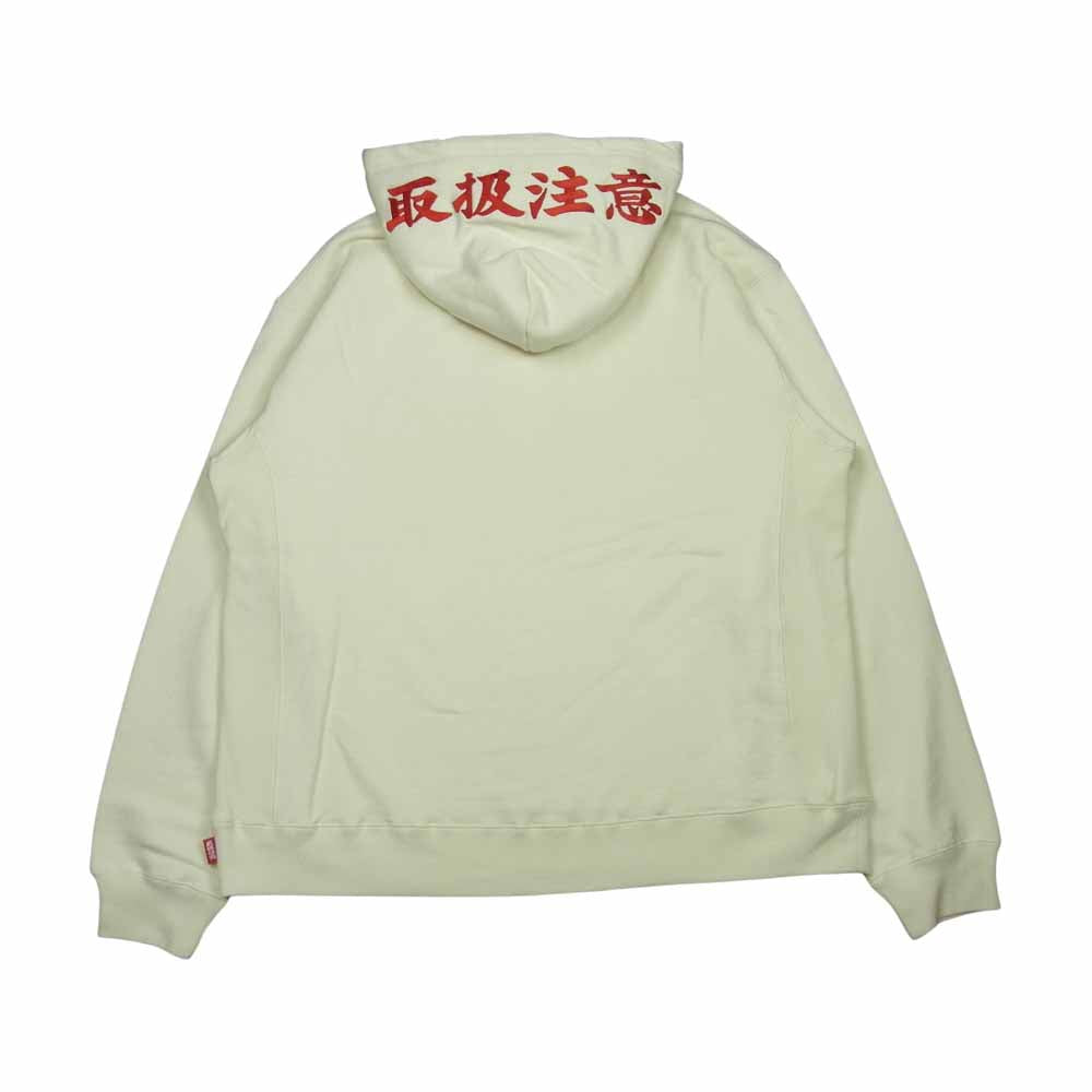 ブラックアイパッチ BEPFW21TP26 HANDLE WITH CARE LABEL HOODIE 取扱注意 フーディ パーカー オフホワイト系 L【新古品】【未使用】【中古】