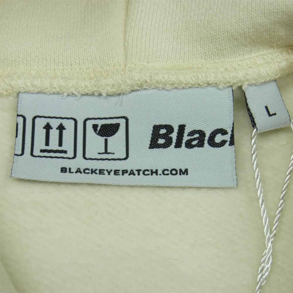 ブラックアイパッチ BEPFW21TP26 HANDLE WITH CARE LABEL HOODIE 取扱注意 フーディ パーカー オフホワイト系 L【新古品】【未使用】【中古】