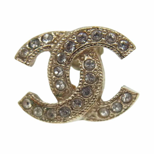 CHANEL シャネル C19 ココマーク ラインストーン ピアス シルバー系【中古】