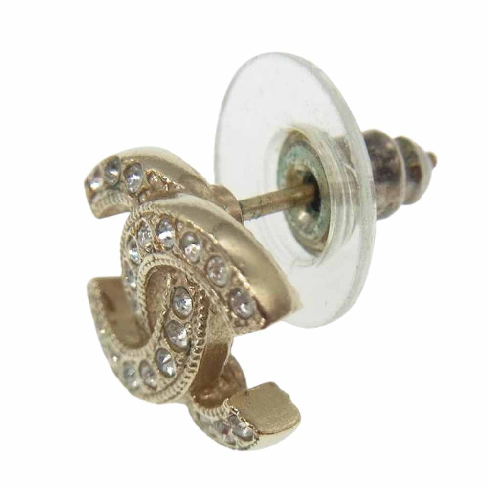 CHANEL シャネル C19 ココマーク ラインストーン ピアス シルバー系【中古】