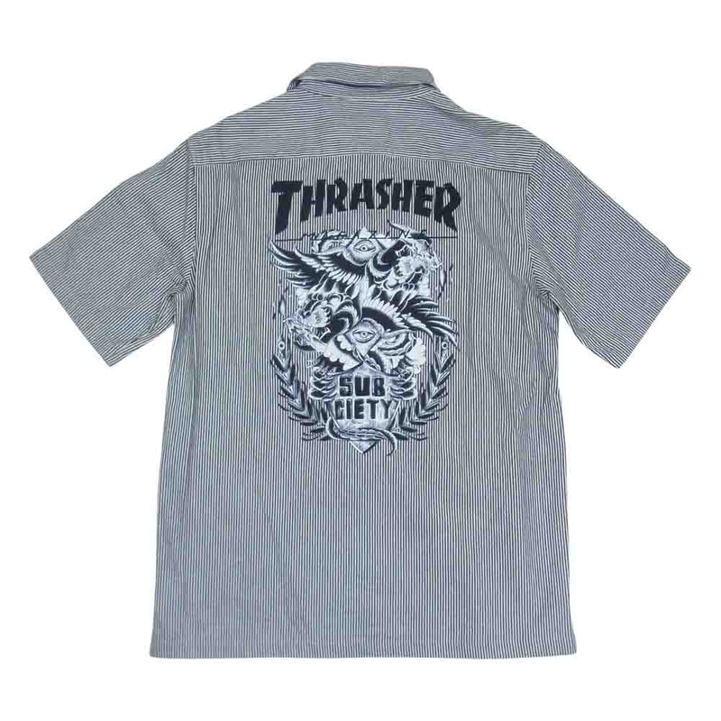 Subciety サブサエティ × THRASHER スラッシャー 半袖 ワーク シャツ ブラック系 M【中古】