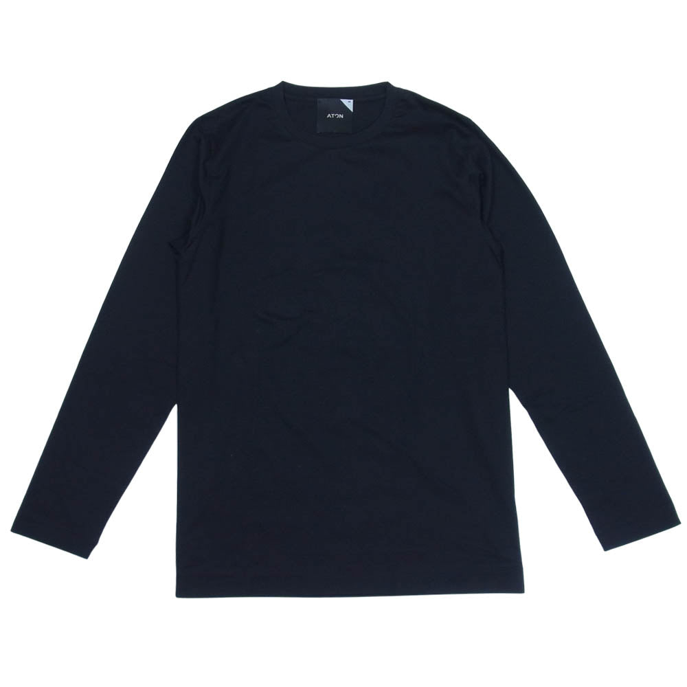 エイトン 日本製 コットン ロング スリーブ カットソー ブラック系 2【美品】【中古】
