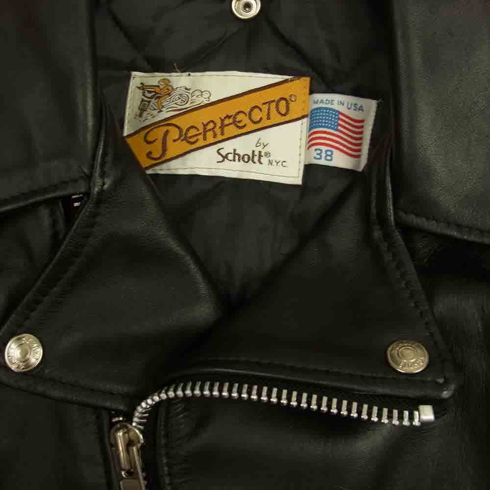 schott ショット PERFECT パーフェクト バイカータグ後期 レザー ダブル ライダース ジャケット ブラック系 38【中古】