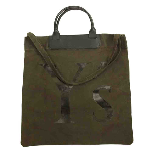 Yohji Yamamoto ヨウジヤマモト Y‘s ワイズ レザー 切替 2WAY ロゴ キャンバス トート バッグ ブラウン系【中古】