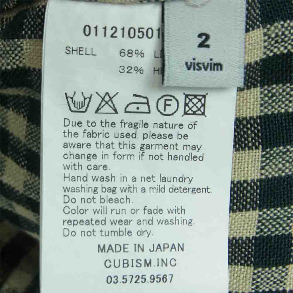 VISVIM ビズビム 12SS 0112105013029 CURSO PARKA リネン ヘンプ チェック フード パーカー ジャケット ベージュ系 ダークグリーン系 2【中古】