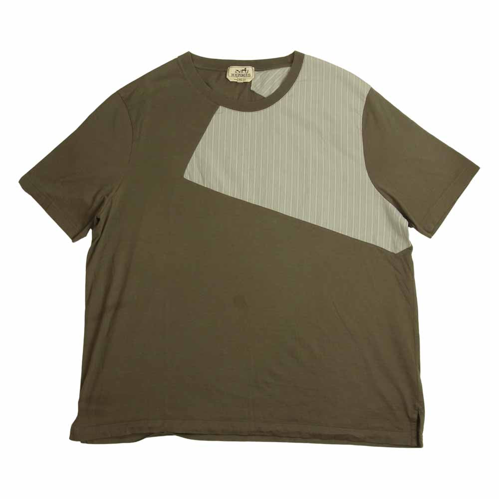 HERMES エルメス 国内正規品 ストライプ 切替 カットソー グレー系 XXL【中古】
