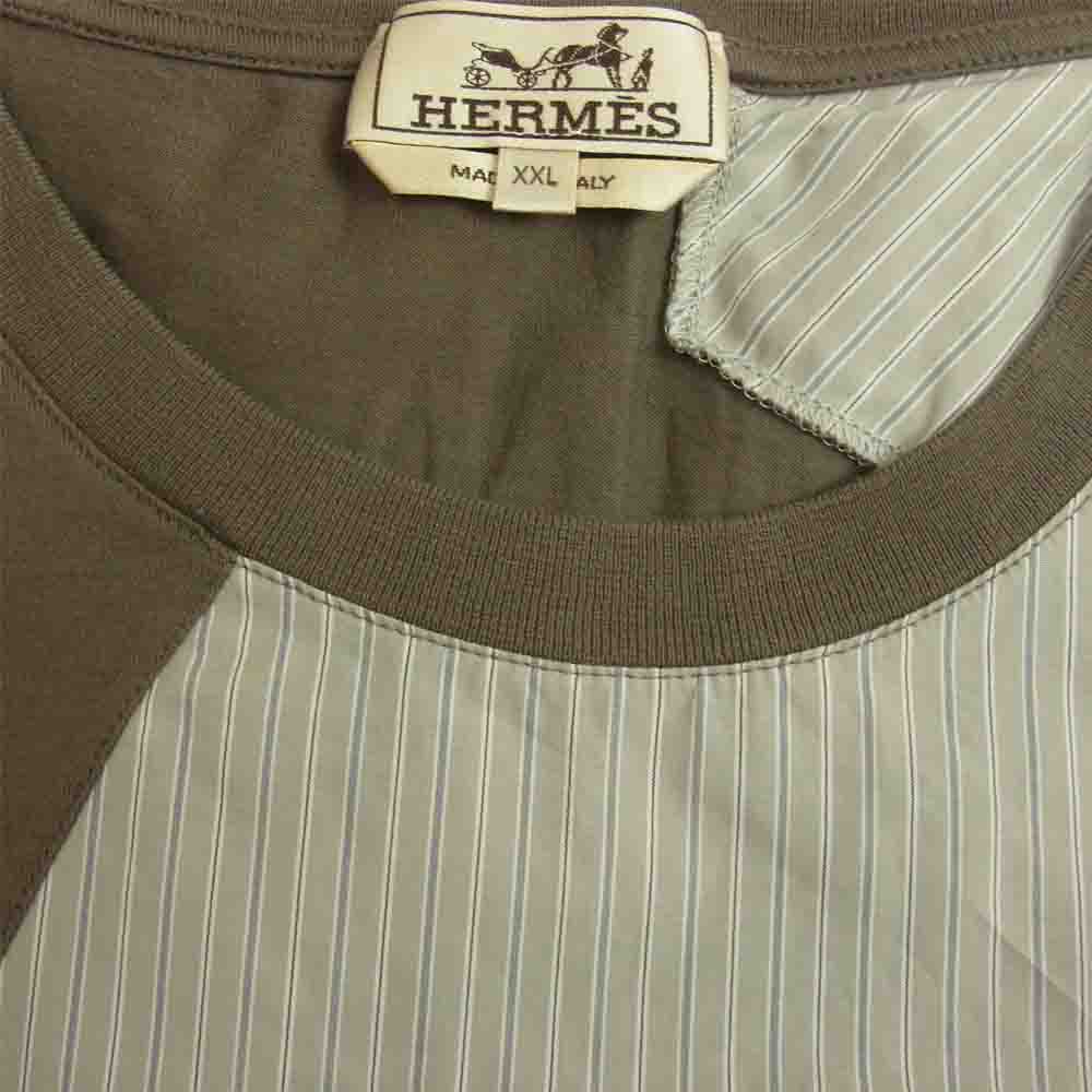 HERMES エルメス 国内正規品 ストライプ 切替 カットソー グレー系 XXL【中古】