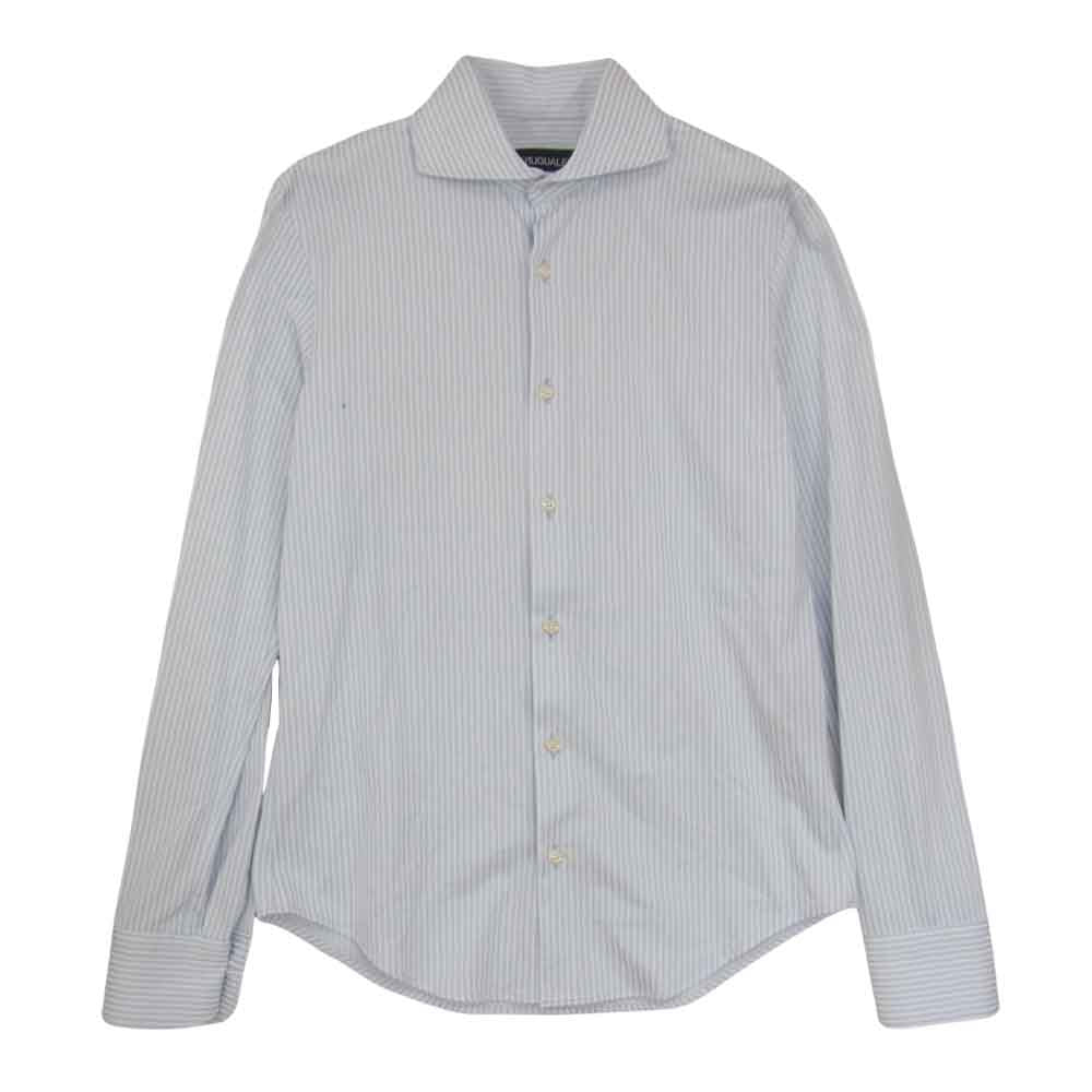 1piu1uguale3 ウノピュウノウグァーレトレ MRS125 STRIPE SHIRT ホリゾンタル カラー ストライプ カラーシャツ ライトブルー系 Ⅳ【美品】【中古】