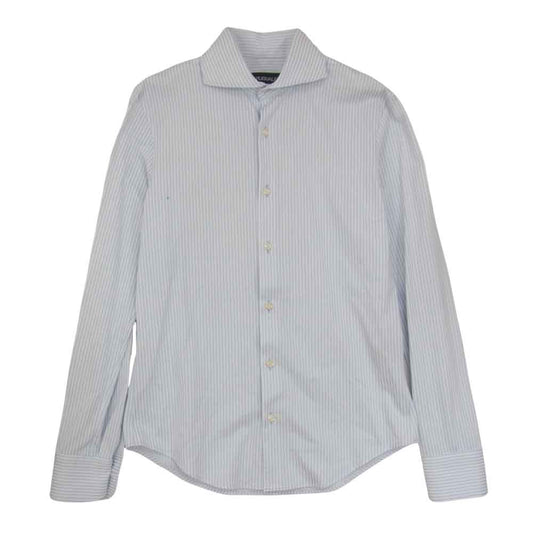 1piu1uguale3 ウノピュウノウグァーレトレ MRS125 STRIPE SHIRT ホリゾンタル カラー ストライプ カラーシャツ ライトブルー系 Ⅳ【美品】【中古】