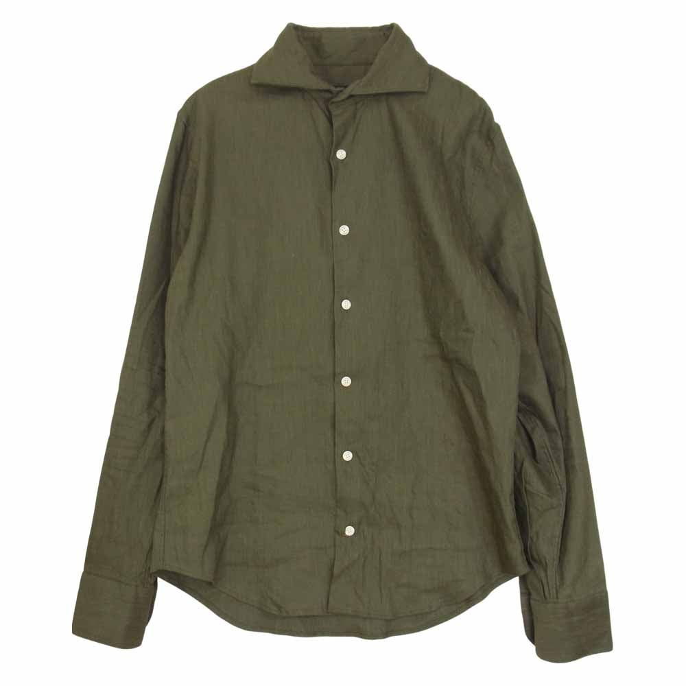 1piu1uguale3 ウノピュウノウグァーレトレ MRS136 PLAIN LINEN ホリゾンタルカラー リネン シャツ カーキ系 Ⅴ【美品】【中古】