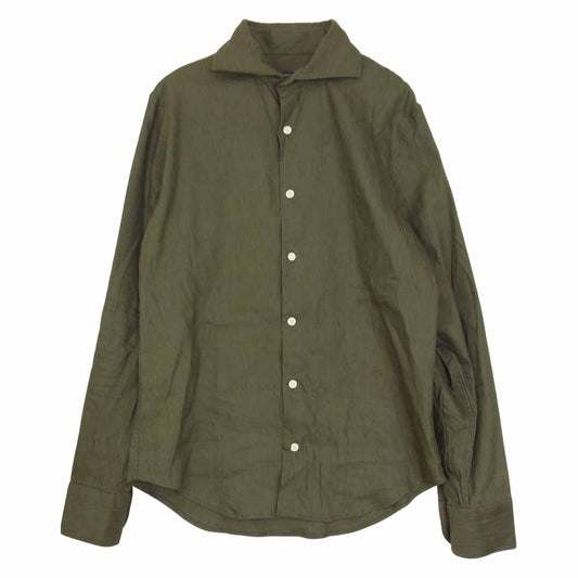 1piu1uguale3 ウノピュウノウグァーレトレ MRS136 PLAIN LINEN ホリゾンタルカラー リネン シャツ カーキ系 Ⅴ【美品】【中古】