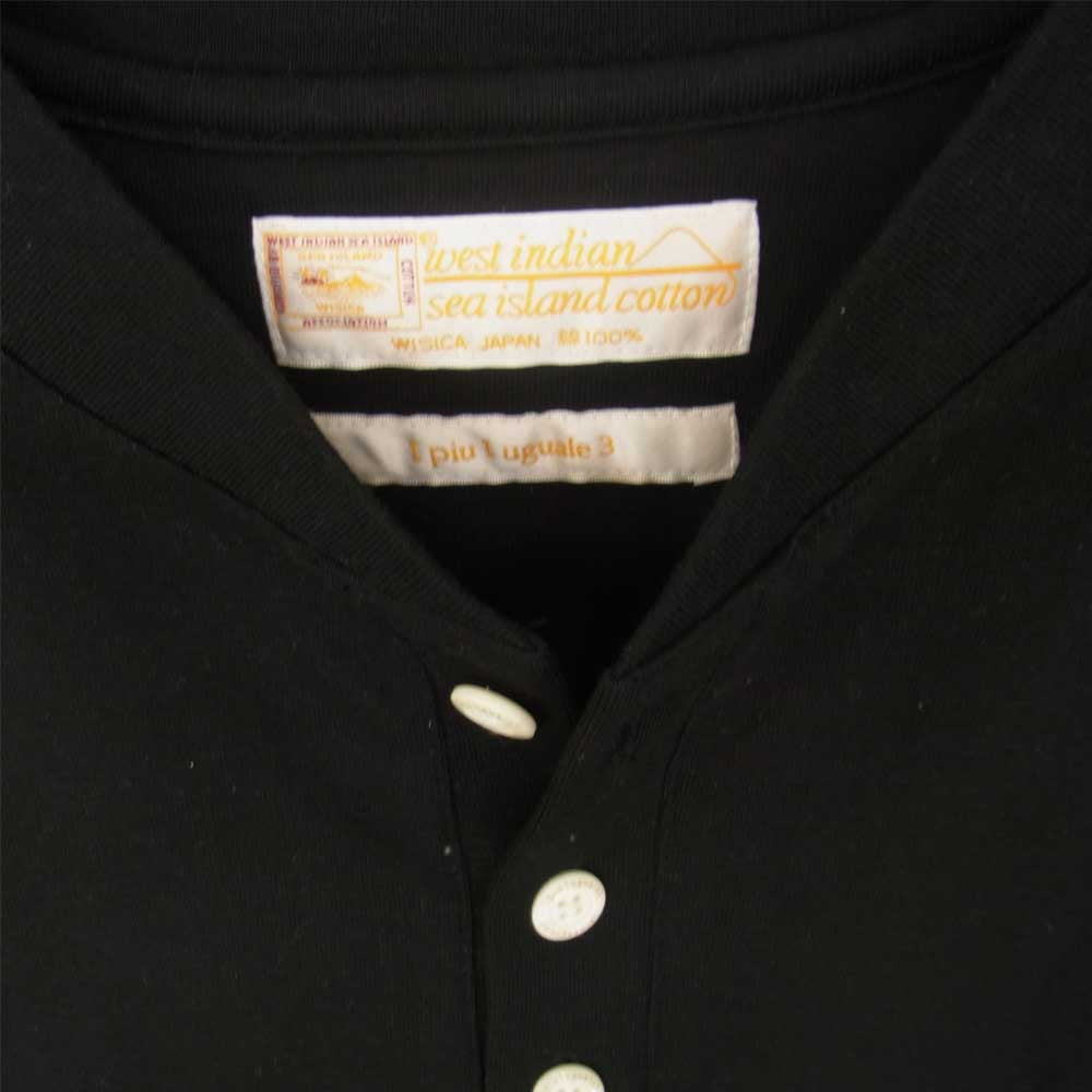 1piu1uguale3 ウノピュウノウグァーレトレ MRT091 sea island cotton 海島綿 ヘンリーネック 半袖 Tシャツ ブラック系 V【美品】【中古】