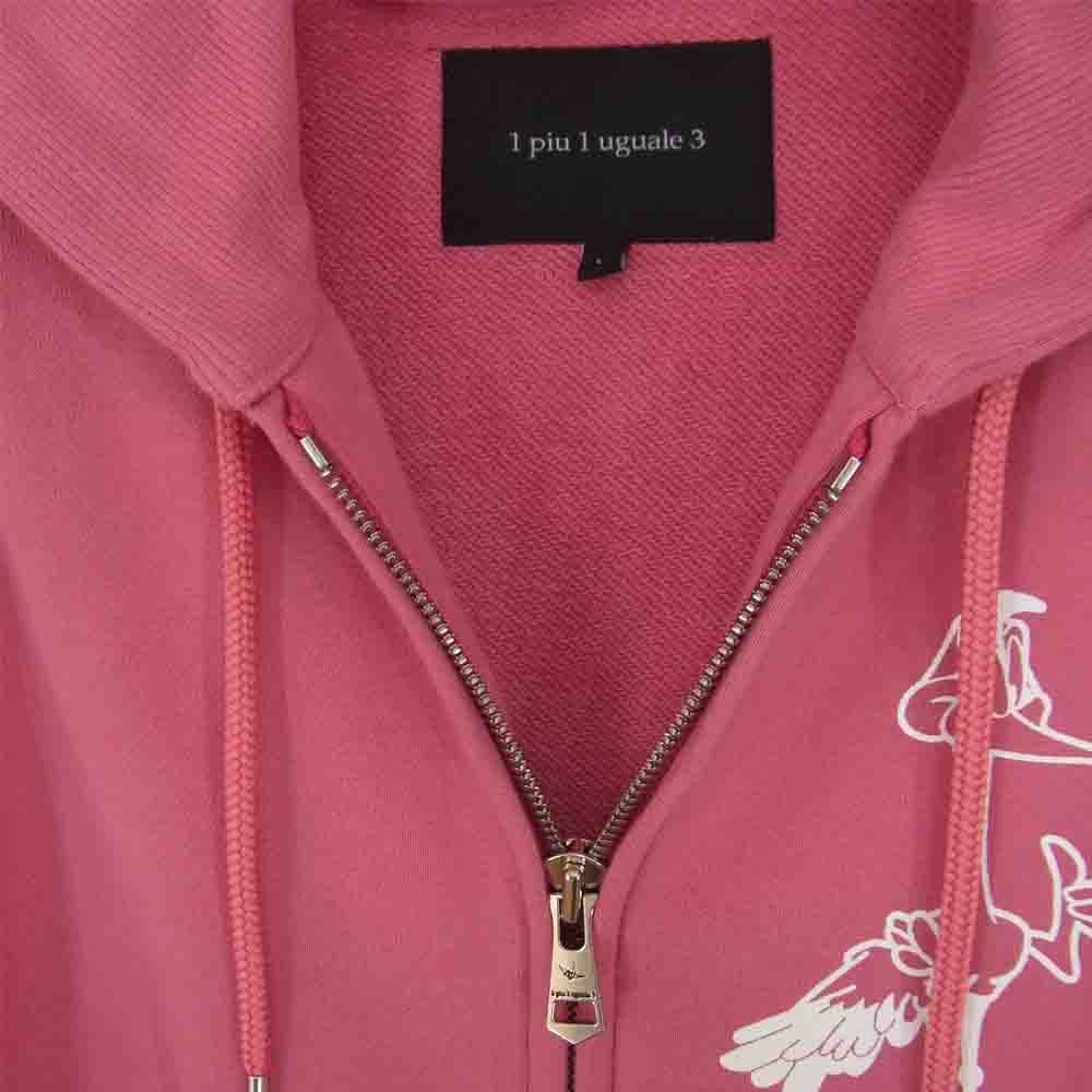1piu1uguale3 ウノピュウノウグァーレトレ MRB371 COT264 CRANE RUNNER COLLECTION ZIP PARKA プリント ジップ パーカー ピンク系 V【美品】【中古】