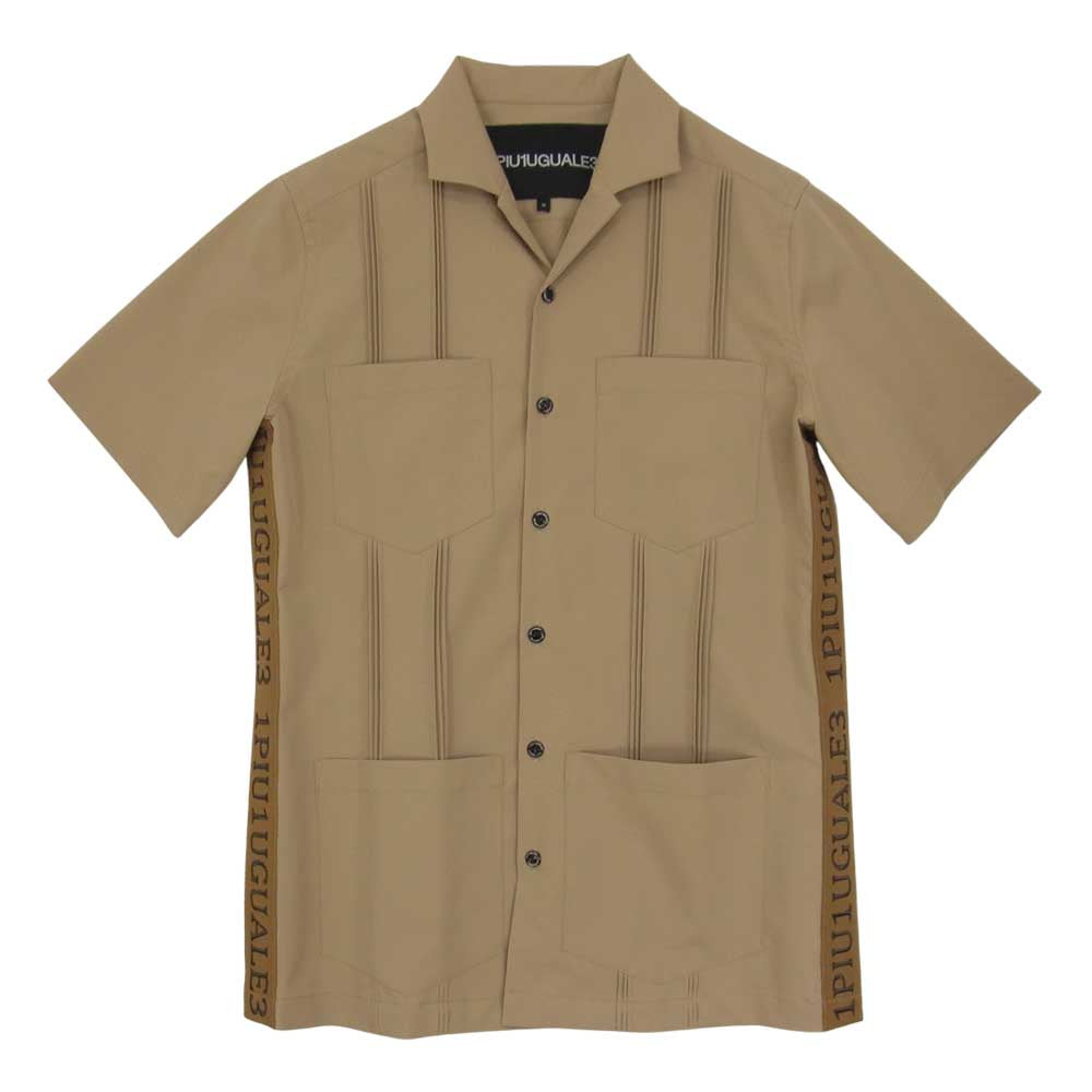 1piu1uguale3 ウノピュウノウグァーレトレ RONE095 × RONE ロゴテープライン 半袖 キューバ シャツ ベージュ系 M【美品】【中古】