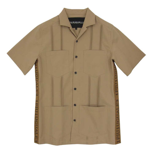 1piu1uguale3 ウノピュウノウグァーレトレ RONE095 × RONE ロゴテープライン 半袖 キューバ シャツ ベージュ系 M【美品】【中古】