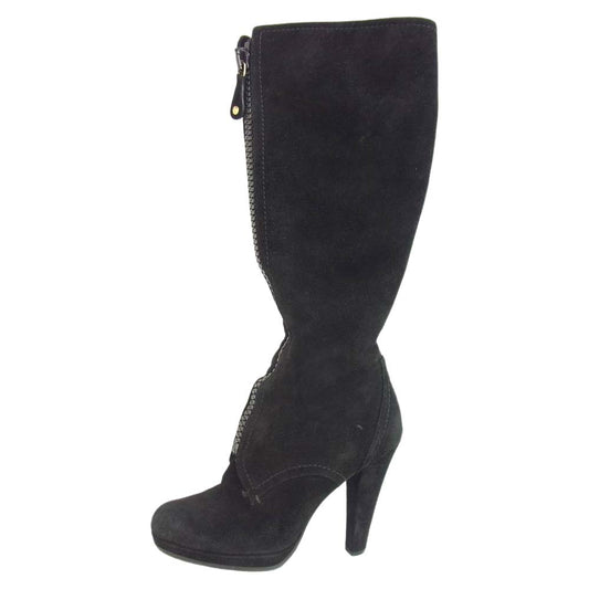 GUCCI グッチ 203014 スエード 内ボア フロントジップ ロング ブーツ ブラック系【中古】