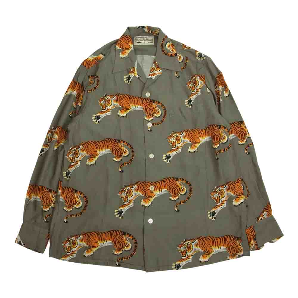 WACKO MARIA ワコマリア 21SS TIMLEHI-WM-HI24 TIM LEHI L/S HAWAIIAN SHIRT ティムリーハイ タイガー ハワイアン 長袖 シャツ グレー系 XS【美品】【中古】