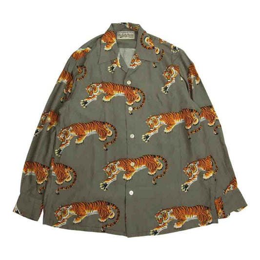 WACKO MARIA ワコマリア 21SS TIMLEHI-WM-HI24 TIM LEHI L/S HAWAIIAN SHIRT ティムリーハイ タイガー ハワイアン 長袖 シャツ グレー系 XS【美品】【中古】