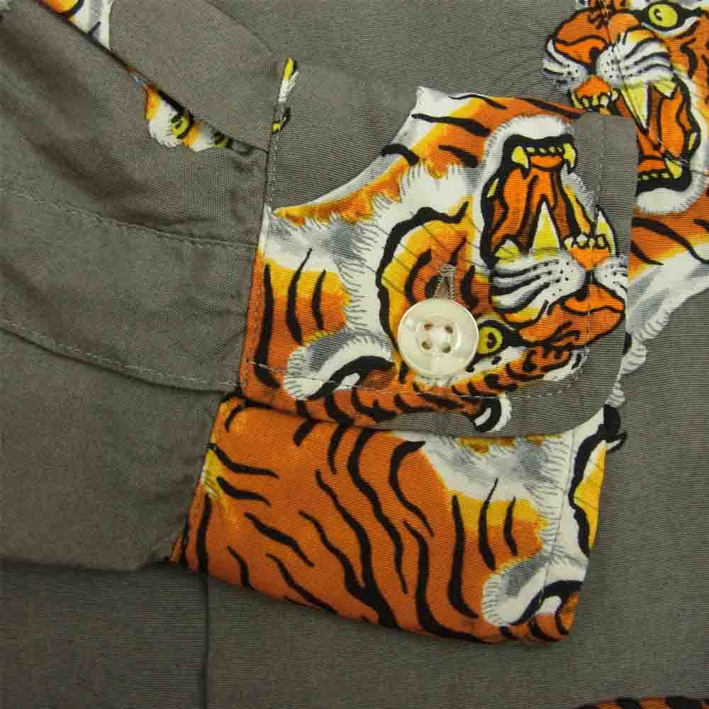 WACKO MARIA ワコマリア 21SS TIMLEHI-WM-HI24 TIM LEHI L/S HAWAIIAN SHIRT ティムリーハイ タイガー ハワイアン 長袖 シャツ グレー系 XS【美品】【中古】
