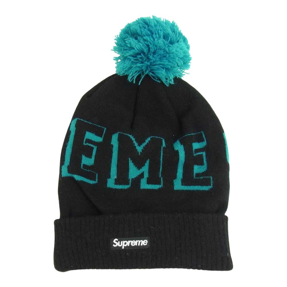 Supreme シュプリーム 15AW New Era Banner Beanie ニューエラ バナー ビーニー ニット帽 ボンボン ブラック×ブルー ブラック系【中古】