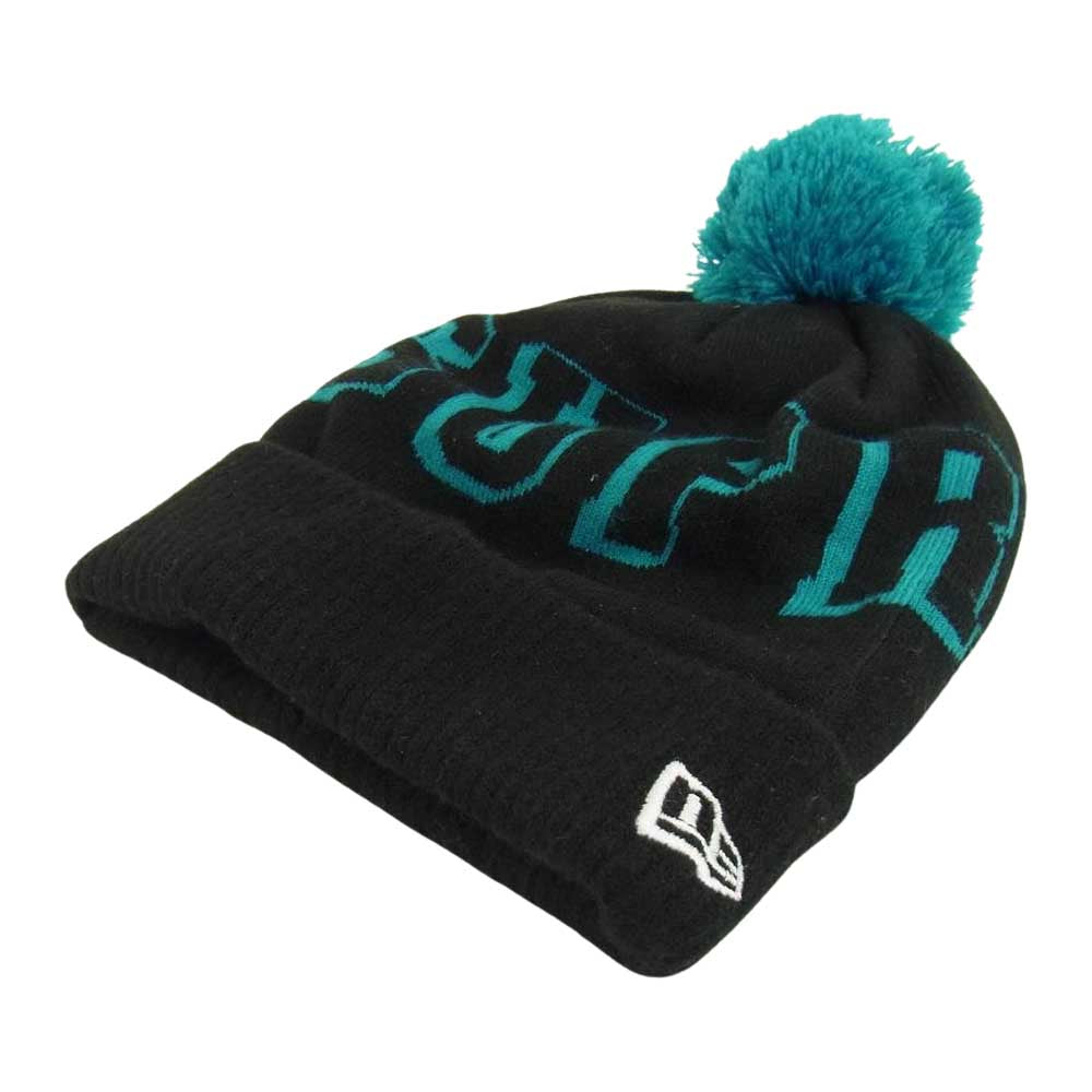 Supreme シュプリーム 15AW New Era Banner Beanie ニューエラ バナー ビーニー ニット帽 ボンボン ブラック×ブルー ブラック系【中古】