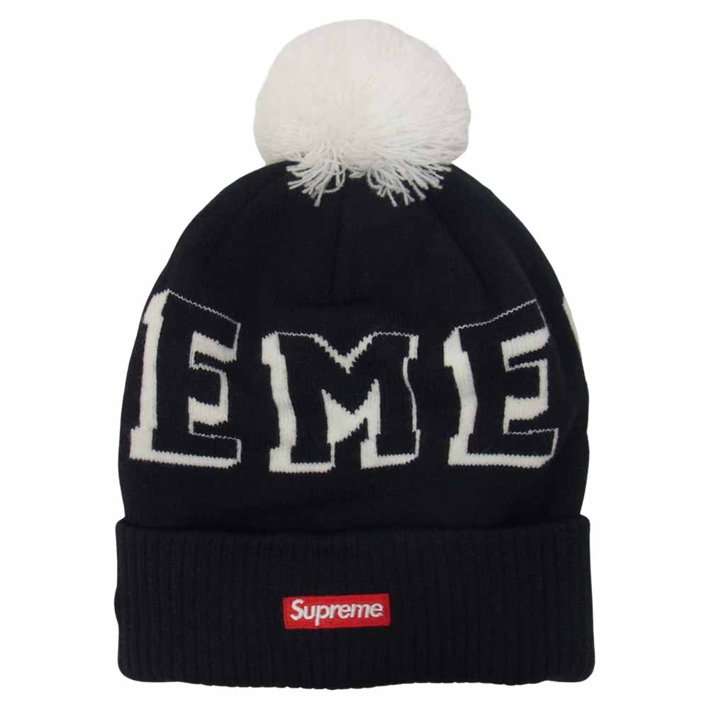 Supreme シュプリーム 15AW New Era Banner Beanie ニューエラ バナー ビーニー ニット帽 ボンボン ネイビー×ホワイト ネイビー系【中古】