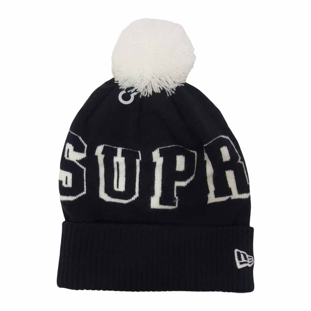 Supreme シュプリーム 15AW New Era Banner Beanie ニューエラ バナー ビーニー ニット帽 ボンボン ネイビー×ホワイト ネイビー系【中古】