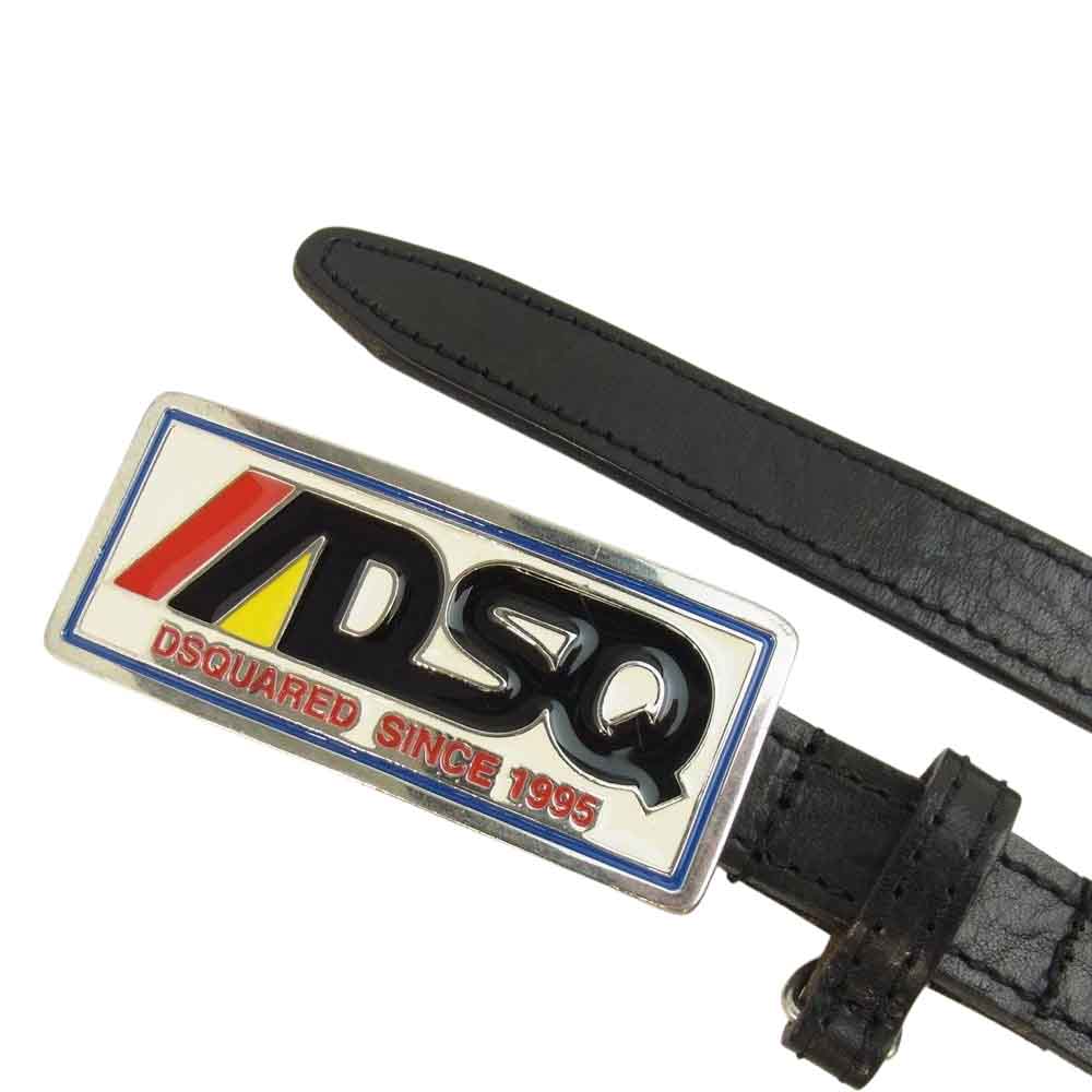 DSQUARED2 ディースクエアード DSQ ロゴ バックル レザー ベルト ブラック系【中古】