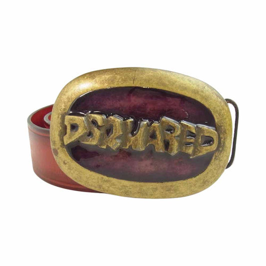 DSQUARED2 ディースクエアード ロゴ バックル レザー ベルト レッド系 L【中古】