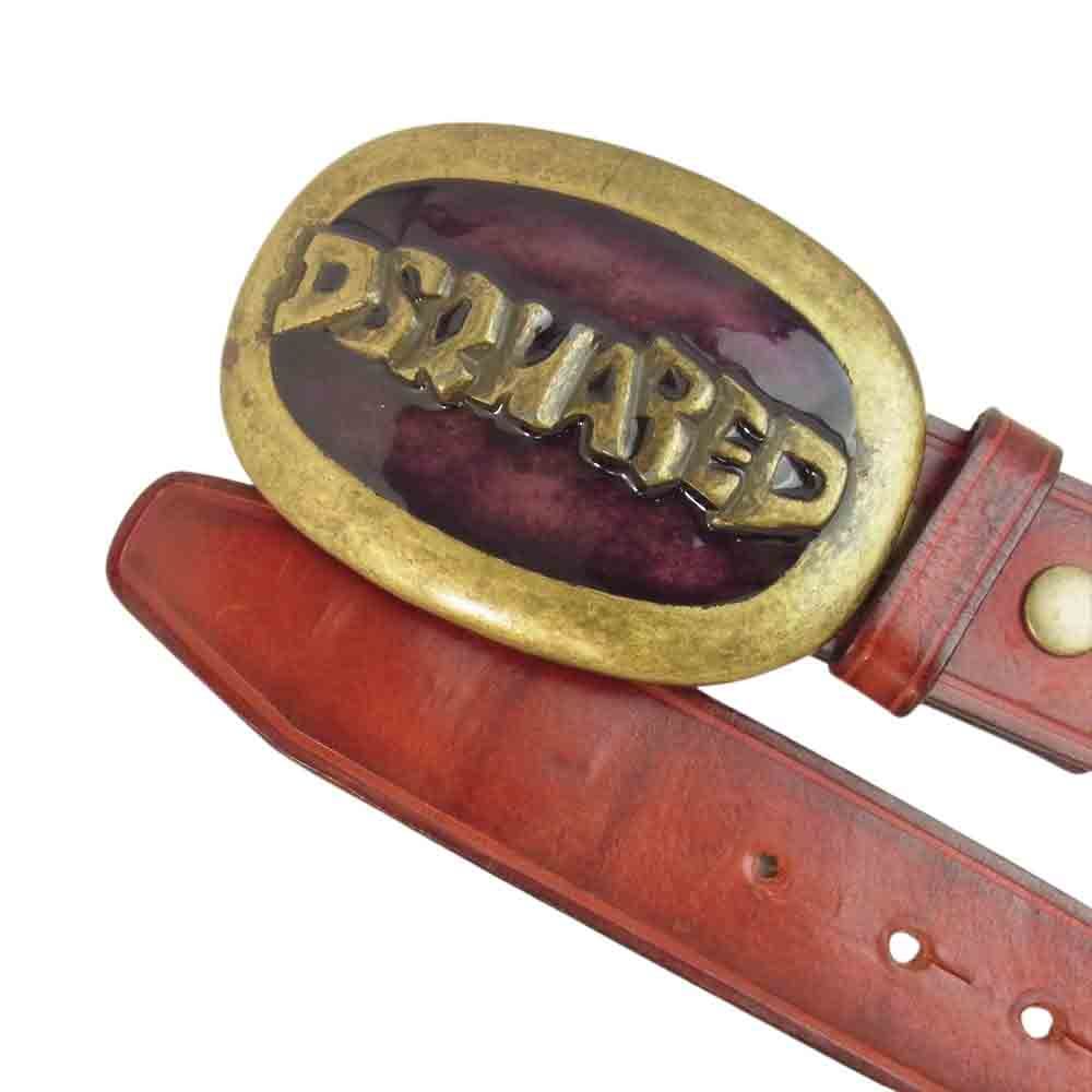 DSQUARED2 ディースクエアード ロゴ バックル レザー ベルト レッド系 L【中古】