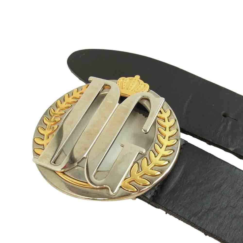 DOLCE&GABBANA ドルチェアンドガッバーナ クラウン DG ロゴ バックル レザー ベルト ブラック系 34【中古】
