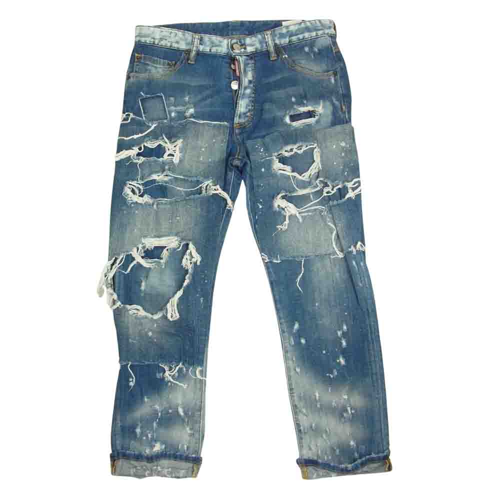 DSQUARED2 ディースクエアード S71LB0267 GLAM HEAD JEAN デストロイ加工 パッチワーク クラッシュ ストレッチ デニム パンツ インディゴブルー系 46【中古】