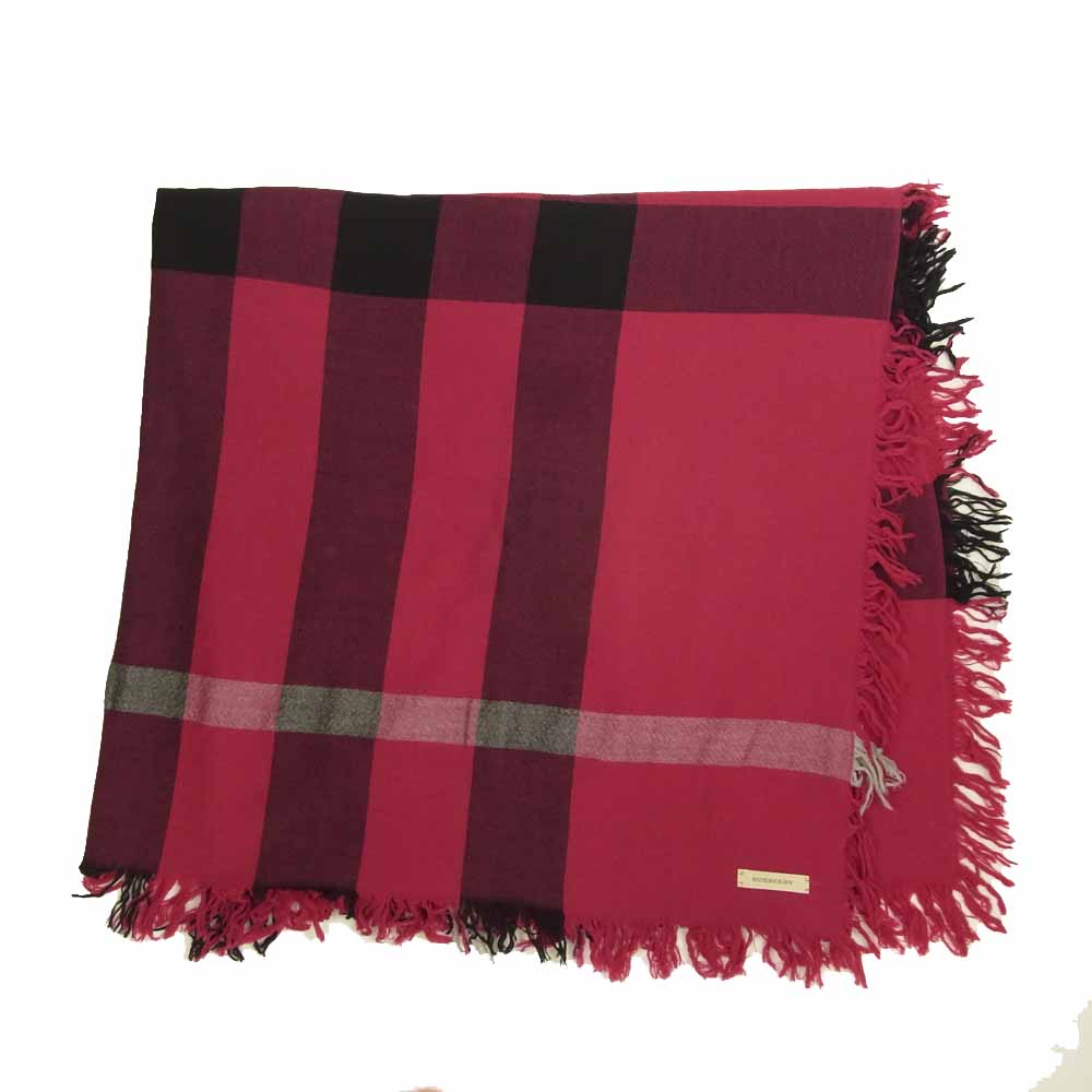 BURBERRY バーバリー 国内正規品 COLOUR CHECK WOOL SCARF ウール チェック スカーフ 大判 ストール ワインレッド系【中古】