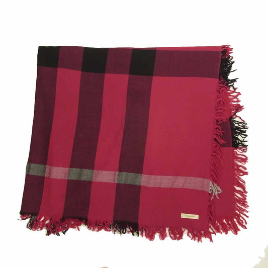 BURBERRY バーバリー 国内正規品 COLOUR CHECK WOOL SCARF ウール チェック スカーフ 大判 ストール ワインレッド系【中古】