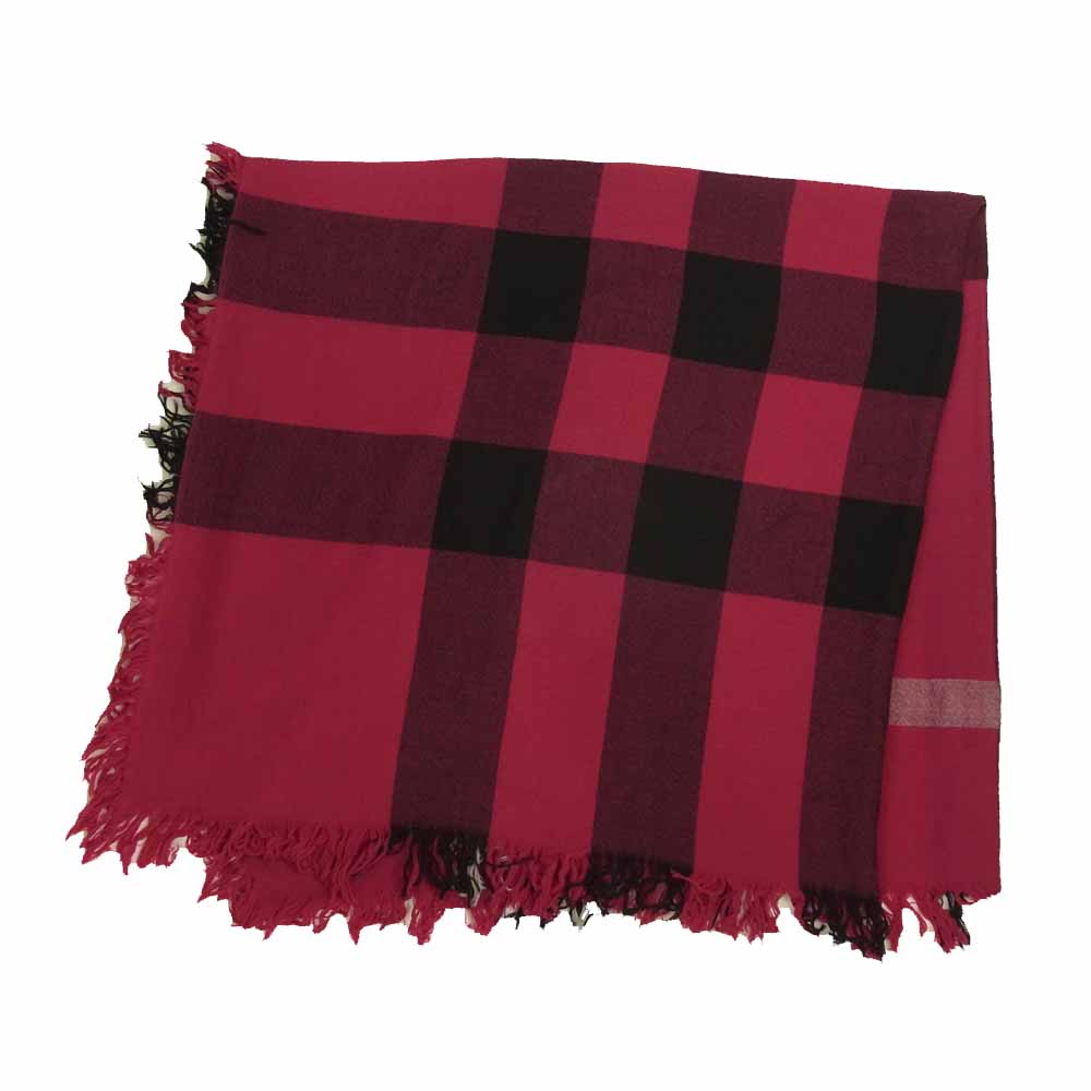 BURBERRY バーバリー 国内正規品 COLOUR CHECK WOOL SCARF ウール チェック スカーフ 大判 ストール ワインレッド系【中古】