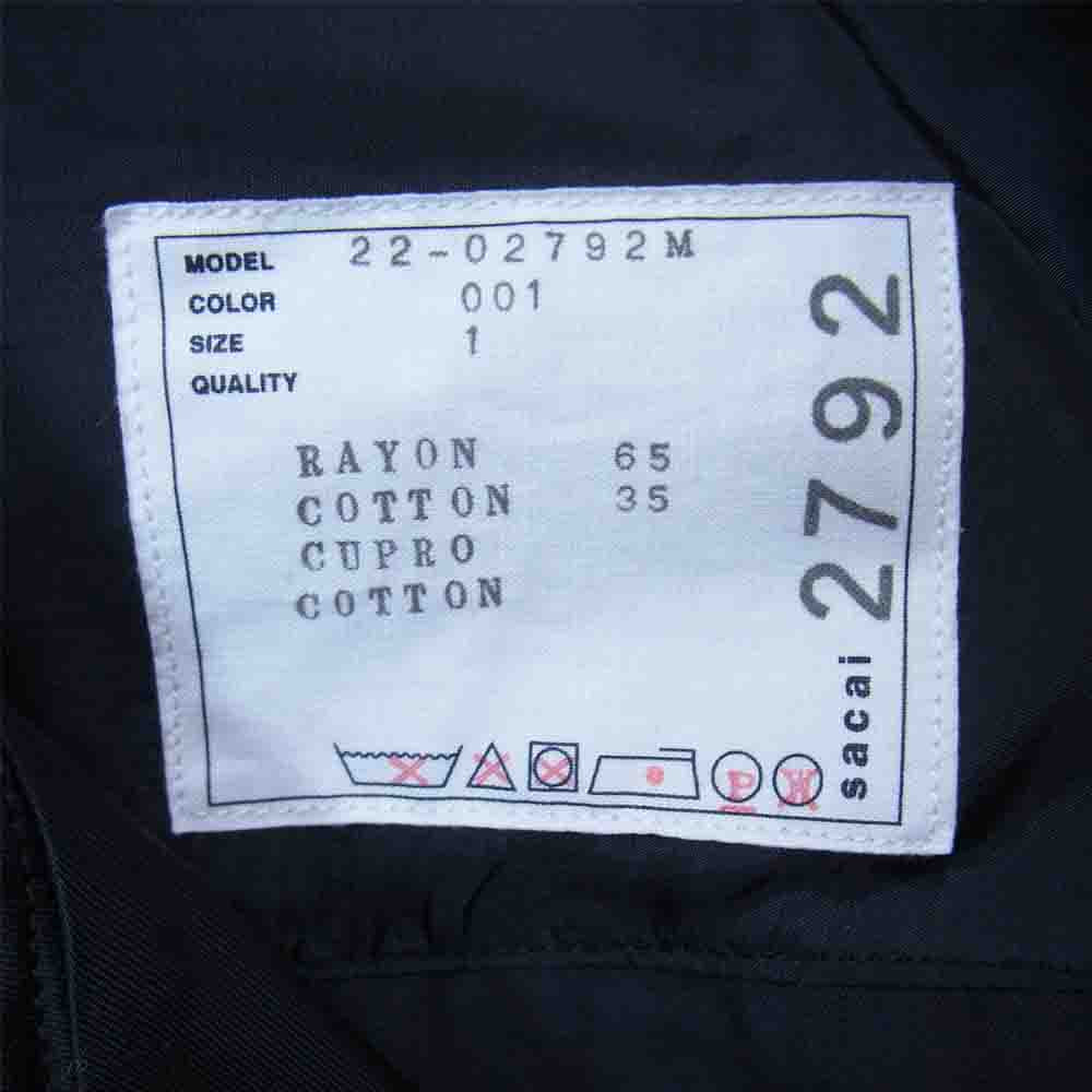 Sacai サカイ 22SS 22-02792M Cotton Twill Bowling Shirt コットン ツイル ボウリング 半袖 シャツ ブラック系 1【極上美品】【中古】