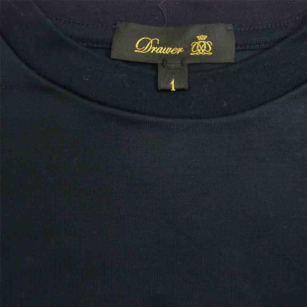 Drawer ドゥロワー フレンチ スリーブ ロゴ 刺繍 ポケット付 Tシャツ ネイビー系 1【中古】