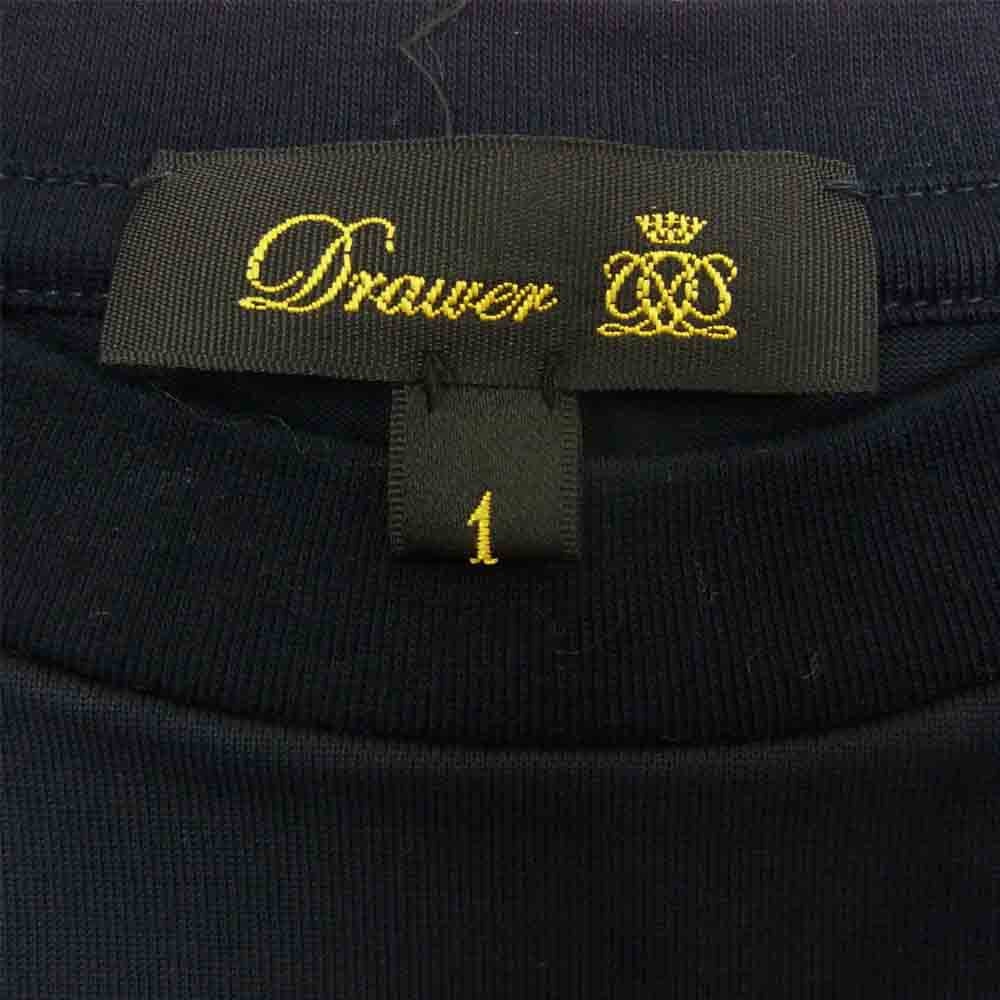 Drawer ドゥロワー フレンチ スリーブ ロゴ 刺繍 ポケット付 Tシャツ ネイビー系 1【中古】